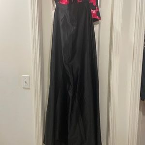 Floor length satin maxi skirt (approximately 46-46.5” long). Waist measures 30”